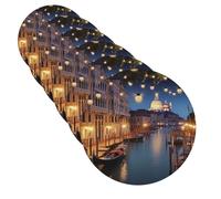6Pcs Drink Coasters Cup Coaster Venice at Night Funny Cup Mat Pad 4" Leather Coaster for Drinks Waterproof Bar Beer Beverage Coasters Set for Home Decor Housewarming Gift