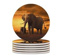 6PCS Drink Coasters Elephant with Cork Base Absorbent Coasters Set Round Cup Coasters Tabletop Protection Mat for Kinds of Cups