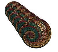 6Pcs Drink Coasters with Holder Leather Coaster for Drinks Dark Teal HD Images Decorative Bar Beer Beverage Coaster Set Easy Clean Cup Mat Pad for Kinds of Glass Coffee Cup Mug