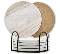 6Pcs Drink Coasters with Holder, Marble Style Ceramic Drink Coaster, Absorbent Coasters Set Suitable for Kinds of Cups, Modern Style Coasters for Coffee Table, 4 Inches