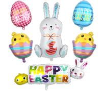 6pcs Easter Balloons, Colorful Easter Foil Balloons Bunny Easter Egg Broken-Shell Chick Happy Easter Balloons Easter Decorations for Birthday Baby Shower Happy Easter Party