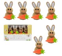6PCS Easter Bunny Decorations with Carrots - Mini Plush Brown Rabbits for Easter Crafts, Easter Basket Fillers, Easter Table Decorations & Easter Party Supplies