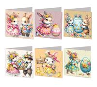 6PCS Easter Bunny DIY Rhinestone Diamond Art Mosaic Postcards with Envelopes Diamond Art Painting Greeting Card Kit for Birthdays Thanksgiving & Special Occasion (H055)