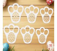 6pcs Easter Bunny Footprint Stencils, 3 Sizes Bunny Paw Print Stencil Reusable Rabbit Feet and Easter Eggs Template DIY Crafts for Painting Canvas Wood Wall Decor