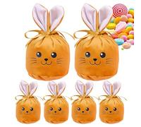 6PCS Easter Bunny Gift Bags, 4.7x3.9'' Easter Rabbit Ear Gift Bags with Drawstring for Candy, Treat, Jewelry, Velvet Drawstring Bag for Party Birthday Weddings