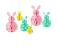 6Pcs Easter Bunny Hanging Decorations,Rabbit Honeycomb Easter Tree Decorations Spring Hanging Paper Ornaments for Home Party Wooden Door Scene Window Garden Table,Pink Green Yellow