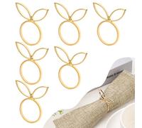 6pcs Easter Bunny Napkin Rings, Golden Rabbit Ear Napkin Rings Holder Metal Round Serviette Rings Cute Easter Napkin Buckle Dining Table Decoration for Easter Dinner Weddings Party