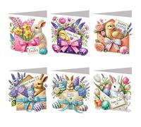 6PCS Easter DIY Rhinestone Diamond Art Mosaic Postcards with Envelopes Diamond Art Painting Greeting Card Kit for Birthdays Thanksgiving & Special Occasion (H059)