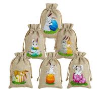 6pcs Easter Jute Bags with Drawstrings, Easter Sweet Bags Small Gift Bags, Easter Treat Bags Easter Bunny Bags Egg Hunt Bags Candy Bags Easter Party Favor Bags, Easter Advent Bags for Kids, 10 x 15 cm