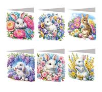 6PCS Easter Rabbit DIY Rhinestone Diamond Art Mosaic Postcards with Envelopes Diamond Art Painting Greeting Card Kit for Birthdays Thanksgiving & Special Occasion (H061)