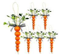 6Pcs Easter Wooden Bead Carrot Hanging Ornaments, Carrots Pendants for Small Tree, Tree Ornaments Decorations with Bow and String for Kids, Spring Easter Party Supplies Farm Home Decoration