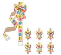 6PCS Easter Wreath Bows Spring Colorful Bows for Wreath Eggs Cabinet Door Bow Easter Wave Stripe Bow for Front Door Spring Tree for Indoor Outdoor Decor (Multi-Color, 6Pcs)