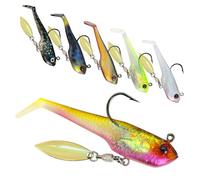 6PCS Easy Catch Pre-Rigged Soft Lures, Plastic Soft Fishing Lures with Reflective Spinner Unique Vibrating Swim Action and Trembly Sinking Move Artificial Swimbaits for Soft Bass Crappie Trout Walleye