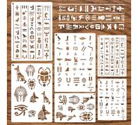 6Pcs Egyptian Hieroglyphs Stencil for Painting, Reusable Ancient Egyptian Glyphs Alphabet Painting Template for Wood Burning, Vintage Inlay Border Stencils for Journal, Scrapbook, Crafts, Art, DIY
