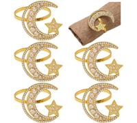 6pcs Eid Mubarak Moon Star Alloy Napkin Buckle Muslim Islamic Ramadan Kareem Napkin Rings Wedding Party Dinner Table Decor