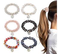 6Pcs Elastic Crystal Pearl Hair Tie, Glitter Fancy Beaded Hair Ties, Colorful Ponytail Holders With Bead for Women Girls, Crystal Scrunchies Stretchy Accessories (6 Assorted Colors)