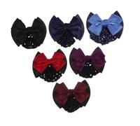 6Pcs Elastic Hair Snood with Bow Headdress Professional Women Hair Clips for Work Party Date Multi Color Red Blue Black Wine Red Dark Purple Light Blue