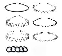 6Pcs Elastic Wavy Spring Wave Hair Band, Hair Bands for Men, Headbands with 5small rubber band, Multi-Style Black Non-slip Metal Hair Hoop, Unisex Sport Fashion Hair Band