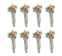 6Pcs Elegant Chair Back Flower with Ribbons, A | Artificial Flower Arrangement for Benches and Wedding Ceremony