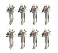 6Pcs Elegant Chair Back Flower with Ribbons, Coffee Color | Artificial Flower Arrangement for Benches and Wedding Ceremony