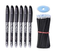 6Pcs Erasable Pens, Erasable Pens Black, Rub Out Pens, Erasable Gel Pens, Pens with Rubbers on The end with 50 Ballpen Refills 0.5mm and 1 Eraser, for Kids Adults Writing Stationary School Supplies