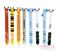 6PCS Erasable Pens Set, 6 Kinds Animal Pens Rub Out Pens Cute Stuff, 0.5mm Cute Pens Writing Pens for Kids, Kawaii Stationery First Day of School Gift, Dual-Color (Blue and Red Ink)