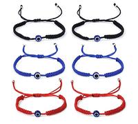 6pcs Evil Eye Bracelets, Handmade Evil Eye String Rope Bracelet Adjustable Good Luck Bracelet Evil Eye Jewelry Lucky for Women Men Girls Boys (Red, Black, Blue)