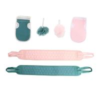 6pcs Exfoliating Bath Shower Gloves Set with Back Scrubber Strap