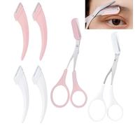 6Pcs Eyebrow Trimmer Scissor, 4 Eyebrow Scissors with 2 Curved Stainless Steel Eyebrow Razor,Eyebrows Shaping Tool Eyebrow Grooming Set Eyebrow Scissor with Comb for Men Women (Pink and Wihte)
