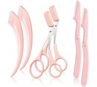 6Pcs Eyebrow Trimmer Scissors, Brow Scissors with Comb, Razor Set, Stainless Steel Pink Beauty Tools for Women, Shaping, Grooming, Makeup