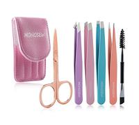 6PCS Eyebrow Tweezers, MONGSEW Stainless Steel Tweezers Set for Women, Tweezers for Facial Hair, Eyebrown Scissors for Ingrown Hair Removal, Suitable for Both Men and Women, Travel Case Included