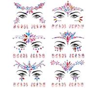 6Pcs Face Jewels Sticker Mermaid Face Gems Sticker Face Rhinestones Accessories Temporary Crystal Decorations Stick On Eyes Body Face for Christmas Festival Music Carnival Party Rave Makeup