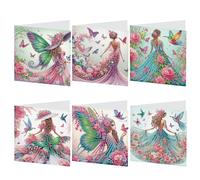 6Pcs Fairy DIY Diamond Greeting Cards Set, 5D DIY Diamond Art Painting Holiday Blessing Greeting Card, DIY Birthday Card Making Kits for Family Friends Handmade Gift