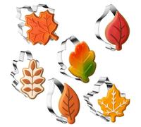 6PCS Fall Leaf Cookie Cutter Set, Stainless Steel Baking Supplies, Sturdy Metal Fondant Biscuit Cutters for Home Holiday Baking with Family