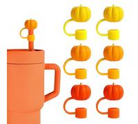 6pcs Fall Pumpkin Straw Cover Caps Compatible with Stanley 30&40 oz Tumbler Cups Reusable Cute Silicone Straw Tips Lids Protectors for 0.4 in/10mm Stanley Cups Straws Accessories - Yellow Orange Red