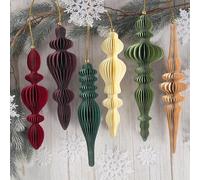 6Pcs Finial Christmas Ornaments for Tree, 3D Paper Honeycomb Hanging Decorations Neutral Boho Christmas Honeycomb Ornaments Lanterns for Xmas Tree Winter Wedding New Year Holiday Party Home Decor