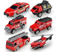 6Pcs Fire Engine Set, Alloy Metal Fire Truck Model Car Toys for 3 Years Old Boys and Grils, Mini Emergency Rescue Playset for 3 4 5 6 7 8 9 Years Olds Small Toy Car Set Birthday Christmas Party Gift