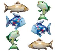 6Pcs Fish Balloons for Gone Fishing Birthday Party Decoration, Realistic Carp Salmon Rainbow Fish Balloons for Let's Go Fishing Party Fishman Baby Shower