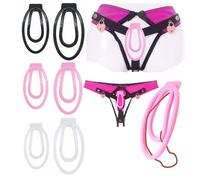 6Pcs Fitness Cage Clips Cross Dressing Set, 3 Colors 2 Sizes with 1 Yoga Belt Underwear, Breathable Adjustable Invisible Protection Set for Sissy Men -A96UK (with Pink Belt, L：A)