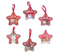 6pcs Five-pointed Star Tinplate Gift Box for Chocolates and Ornaments | Festive Patterns, Hangable Design, Easy DIY Personalization, for Party Favor Tables and Xmas Events