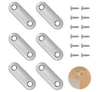 6Pcs Flat Brackets for Wood, Stainless Steel Joining Plates for Wood, Mending Plates for Furniture Cabinet Repair, Metal Straight Connector Brace with 12 Screws