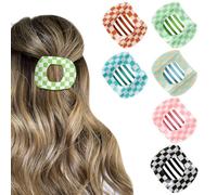 6Pcs Flat Checkered Hair Clips for Women,Volume Flat Top Hair Claw Colorful Kabuki Y2K Clip for Thick or Thin Hair,Picura Strong Hold No Slip Barrettes
