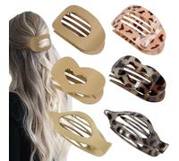 6pcs Flat Hair Clips for Women 3 Styles Ergonomic Curved Hair Claw Clips for Thick Thin Curly Hairs, Strong Hold No Slip Matte Claw Clips for All Hair Textures (Light Leopard)