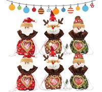 6Pcs Flax Christmas Apple Bags Zipper Reusable 2024 New Chritmas Eva Santa Snowman Snowflake Deer Shaped Apple Candy Bags Bulk Storages For Chritmas Party Decor