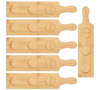 6PCS Flight Board for Tasting, 3 Slots Bamboo Wine Holder Serving Display Rack Paddle 2.17 INCH Dia Base for Whiskey, Beer, Drink Glass Jars (Round) 15.0L x 3.9W