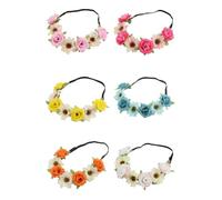 6pcs Floral Headband 50x5x1cm Cloth Rose Garland for Boho Parties | Lightweight Adjustable Fit, Chic Elegant Style, for Birthdays, Prom Nights, Festivals and Hawaii Holidays