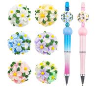 6Pcs Flower Ball Beads for Pens Colorful 3D Camellia Flower Leaf Ball Polymer Clay Beads Large Spacer Beads for DIY Craft Beadable Pens Jewelry Bracelet Necklace Earrings Keychain Making