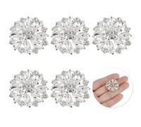 6PCS Flower Brass Rhinestone Shank Buttons Crystal Silver Color Sew On Buttons with 1-Hole and Flat Back, Fashion Claw Rhinestone Snowflake Metal Buttons for Crafts Wedding Party