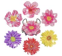 6Pcs Flower Diamond Painting Coaster with Holder Flower Diamond Art Coasters Flower DIY Drink Coaster Flower Diamond Crafts Painting Kit Supplies Full Drill Diamonds Table Placemat Home Decoration