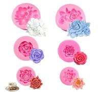 6PCS Flower Silicone Mold 3D Baking Cute Flower Silicone Cake Candle MoldsFondant Chocolate Cake Decorating Mould for Candle Home Decorate Making Soap Dessert Decoration Craft Mould